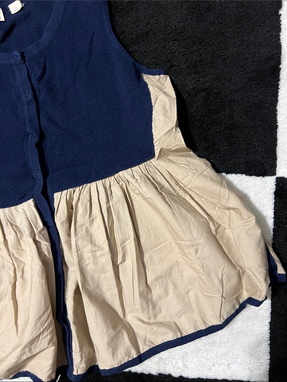 Moth Navy and Beige Ruffled Button-Front Tank - Picture 3 of 4